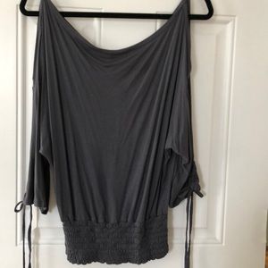 Slate gray smocked bottom 3/4 sleeve top
